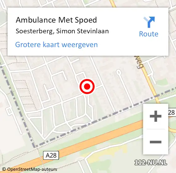 Locatie op kaart van de 112 melding: Ambulance Met Spoed Naar Soesterberg, Simon Stevinlaan op 6 juni 2018 18:54