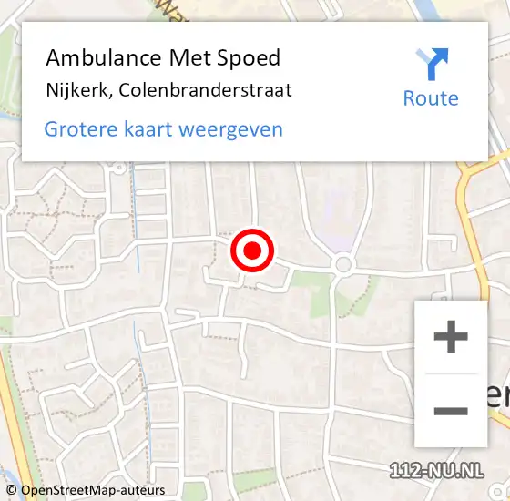 Locatie op kaart van de 112 melding: Ambulance Met Spoed Naar Nijkerk, Colenbranderstraat op 6 juni 2018 19:52