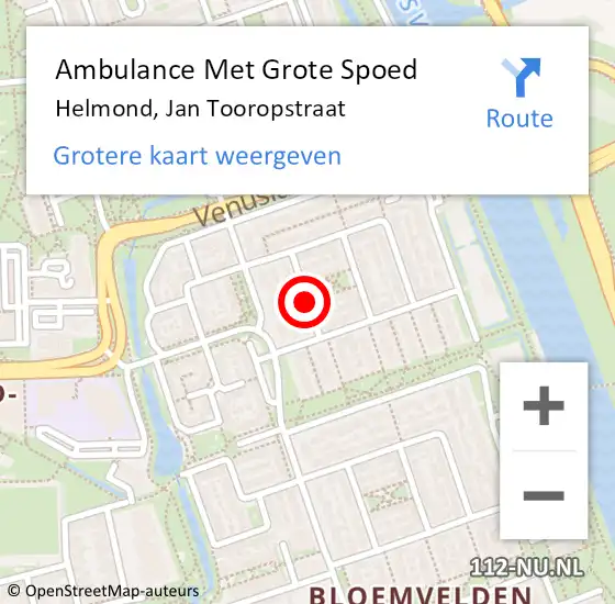 Locatie op kaart van de 112 melding: Ambulance Met Grote Spoed Naar Helmond, Jan Tooropstraat op 6 juni 2018 20:12