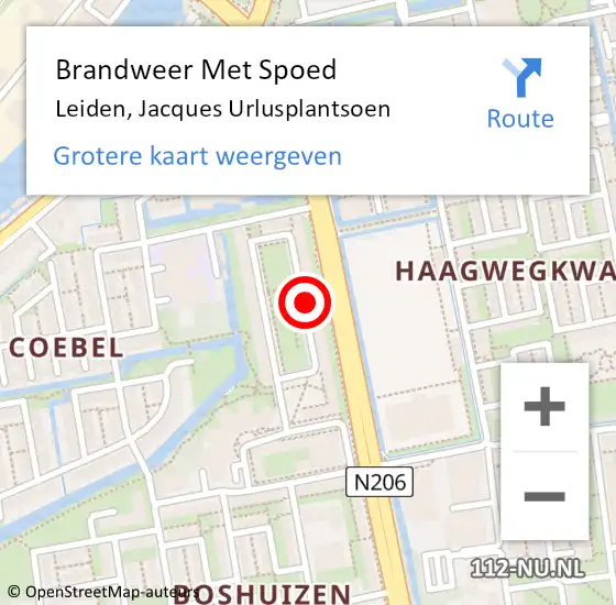 Locatie op kaart van de 112 melding: Brandweer Met Spoed Naar Leiden, Jacques Urlusplantsoen op 6 juni 2018 20:13