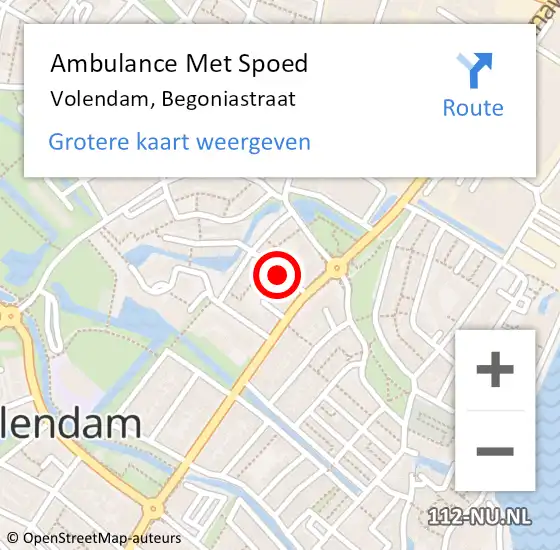 Locatie op kaart van de 112 melding: Ambulance Met Spoed Naar Volendam, Begoniastraat op 6 juni 2018 20:28