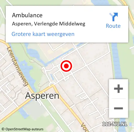 Locatie op kaart van de 112 melding: Ambulance Asperen, Verlengde Middelweg op 6 juni 2018 20:43