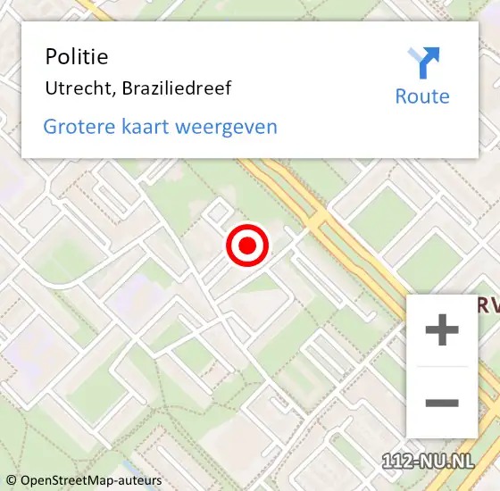 Locatie op kaart van de 112 melding: Politie Utrecht, Braziliedreef op 6 juni 2018 20:46