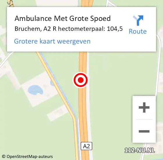 Locatie op kaart van de 112 melding: Ambulance Met Grote Spoed Naar Bruchem, A2 R hectometerpaal: 104,5 op 6 juni 2018 20:54