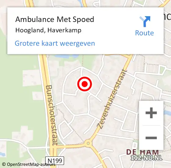 Locatie op kaart van de 112 melding: Ambulance Met Spoed Naar Hoogland, Haverkamp op 6 juni 2018 22:27