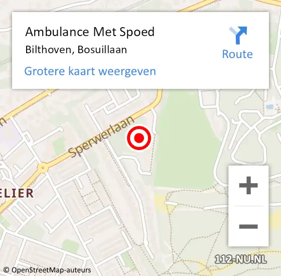 Locatie op kaart van de 112 melding: Ambulance Met Spoed Naar Bilthoven, Bosuillaan op 7 juni 2018 02:30