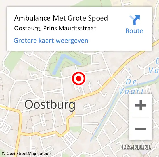 Locatie op kaart van de 112 melding: Ambulance Met Grote Spoed Naar Oostburg, Prins Mauritsstraat op 7 juni 2018 05:38