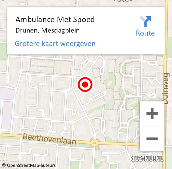 Locatie op kaart van de 112 melding: Ambulance Met Spoed Naar Drunen, Mesdagplein op 7 juni 2018 06:28