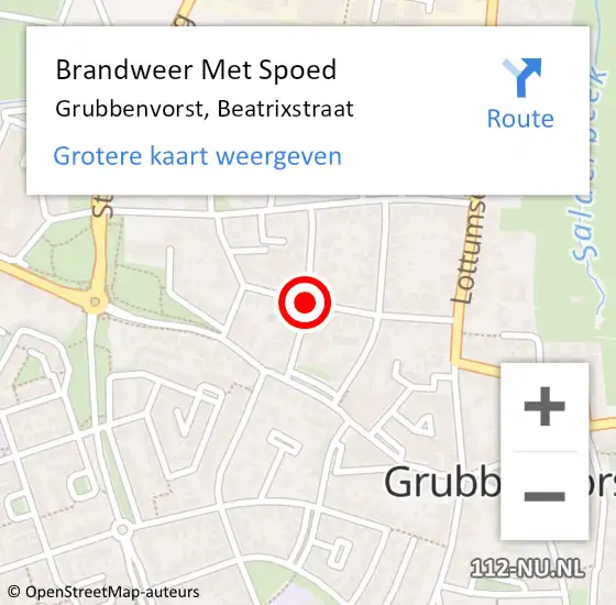 Locatie op kaart van de 112 melding: Brandweer Met Spoed Naar Grubbenvorst, Beatrixstraat op 7 juni 2018 07:41