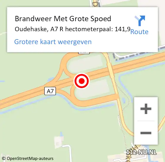 Locatie op kaart van de 112 melding: Brandweer Met Grote Spoed Naar Oudehaske, A7 R hectometerpaal: 140,3 op 7 juni 2018 08:41