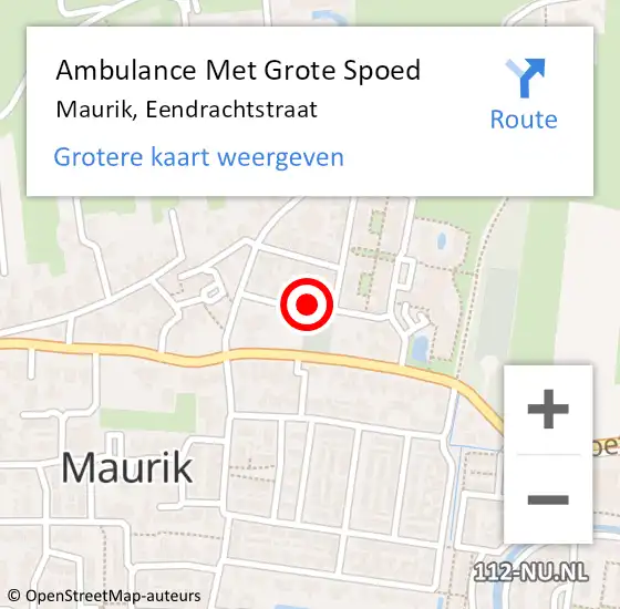 Locatie op kaart van de 112 melding: Ambulance Met Grote Spoed Naar Maurik, Eendrachtstraat op 7 juni 2018 10:28