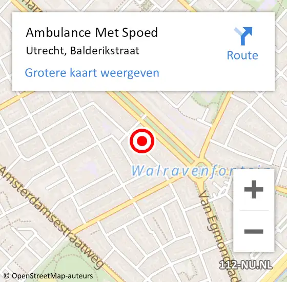 Locatie op kaart van de 112 melding: Ambulance Met Spoed Naar Utrecht, Balderikstraat op 7 juni 2018 10:35