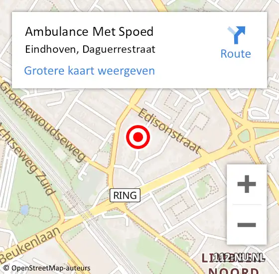 Locatie op kaart van de 112 melding: Ambulance Met Spoed Naar Eindhoven, Daguerrestraat op 7 juni 2018 10:58