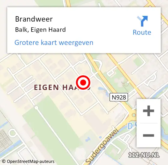 Locatie op kaart van de 112 melding: Brandweer Balk, Eigen Haard op 7 juni 2018 11:11