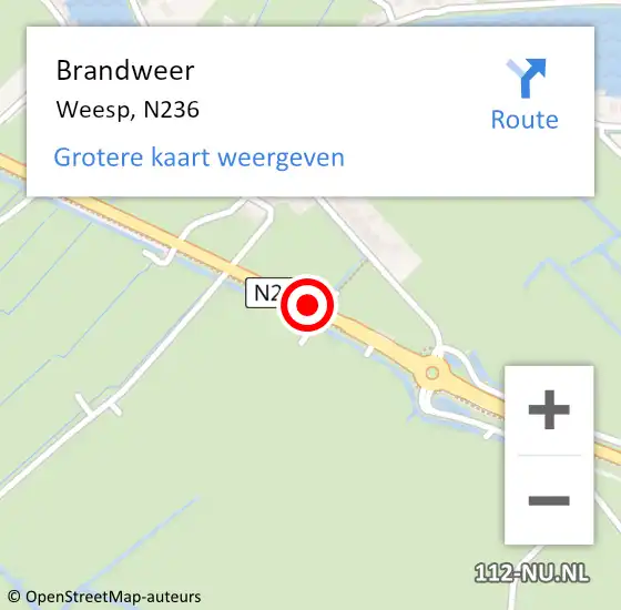 Locatie op kaart van de 112 melding: Brandweer Weesp, N236 op 7 juni 2018 11:17