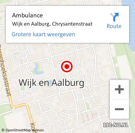 Locatie op kaart van de 112 melding: Ambulance Wijk en Aalburg, Chrysantenstraat op 7 juni 2018 11:24