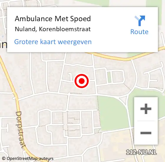 Locatie op kaart van de 112 melding: Ambulance Met Spoed Naar Nuland, Korenbloemstraat op 7 juni 2018 11:29