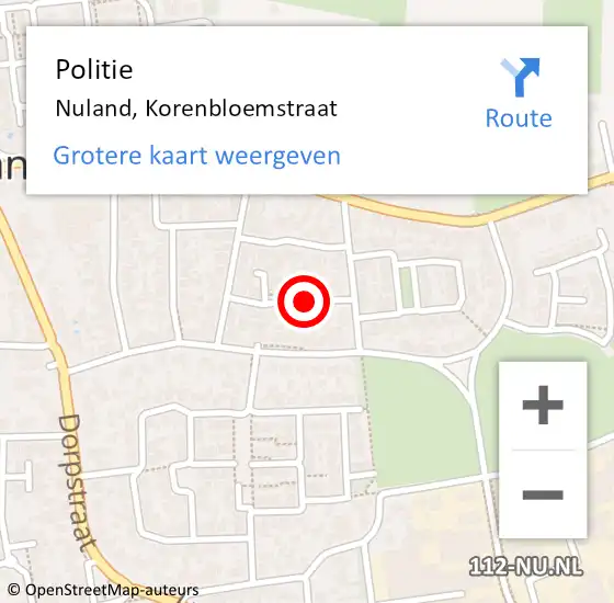 Locatie op kaart van de 112 melding: Politie Nuland, Korenbloemstraat op 7 juni 2018 11:42