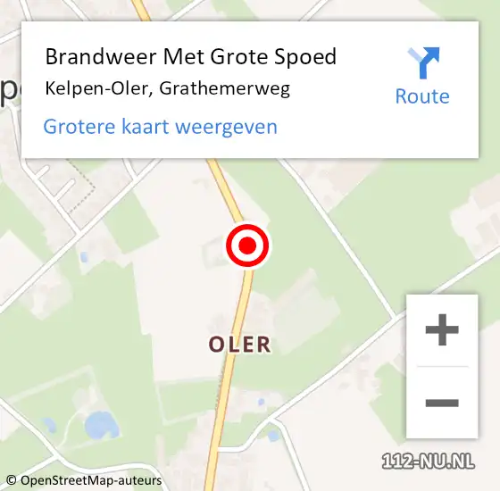 Locatie op kaart van de 112 melding: Brandweer Met Grote Spoed Naar Kelpen-Oler, Grathemerweg op 7 juni 2018 11:50