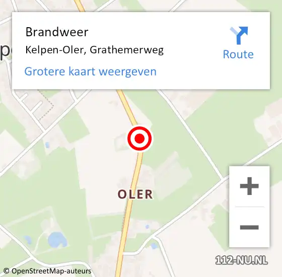 Locatie op kaart van de 112 melding: Brandweer Kelpen-Oler, Grathemerweg op 7 juni 2018 11:52