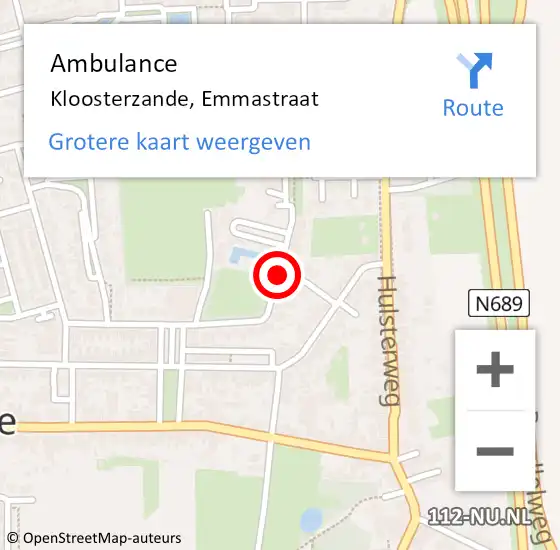 Locatie op kaart van de 112 melding: Ambulance Kloosterzande, Emmastraat op 7 juni 2018 12:09
