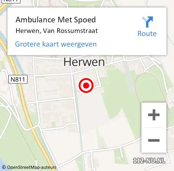 Locatie op kaart van de 112 melding: Ambulance Met Spoed Naar Herwen, Van Rossumstraat op 7 juni 2018 12:10