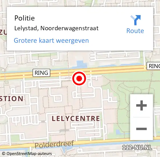 Locatie op kaart van de 112 melding: Politie Lelystad, Noorderwagenstraat op 7 juni 2018 12:21