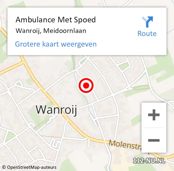 Locatie op kaart van de 112 melding: Ambulance Met Spoed Naar Wanroij, Meidoornlaan op 7 juni 2018 12:41