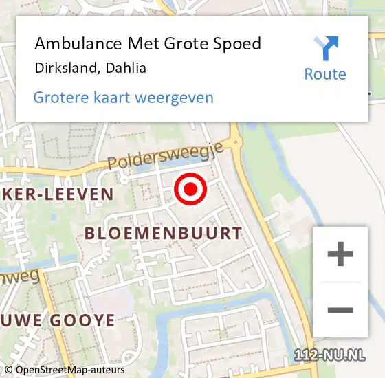 Locatie op kaart van de 112 melding: Ambulance Met Grote Spoed Naar Dirksland, Dahlia op 7 juni 2018 12:49