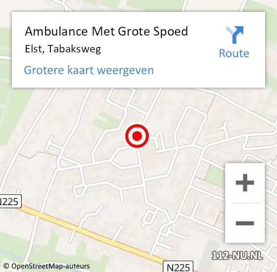 Locatie op kaart van de 112 melding: Ambulance Met Grote Spoed Naar Elst, Tabaksweg op 7 juni 2018 13:04