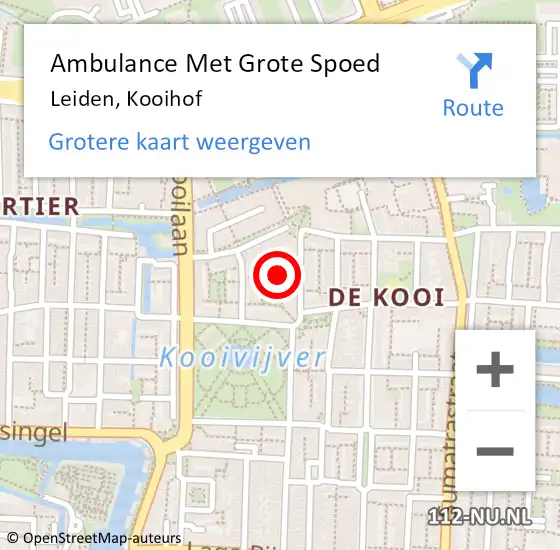 Locatie op kaart van de 112 melding: Ambulance Met Grote Spoed Naar Leiden, Kooihof op 7 juni 2018 13:33