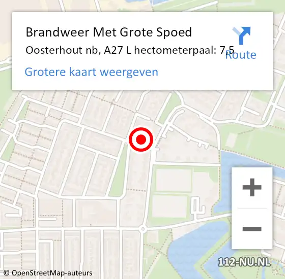 Locatie op kaart van de 112 melding: Brandweer Met Grote Spoed Naar Oosterhout nb, A27 L hectometerpaal: 7,5 op 7 juni 2018 14:02
