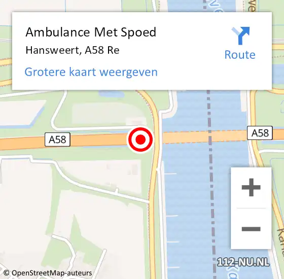 Locatie op kaart van de 112 melding: Ambulance Met Spoed Naar Hansweert, A58 Re op 7 juni 2018 14:11