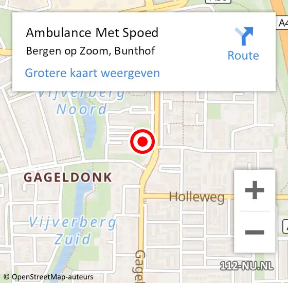 Locatie op kaart van de 112 melding: Ambulance Met Spoed Naar Bergen op Zoom, Bunthof op 7 juni 2018 14:26