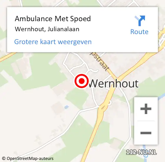 Locatie op kaart van de 112 melding: Ambulance Met Spoed Naar Wernhout, Julianalaan op 7 juni 2018 14:50