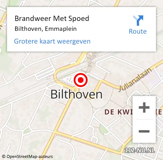 Locatie op kaart van de 112 melding: Brandweer Met Spoed Naar Bilthoven, Emmaplein op 7 juni 2018 15:53