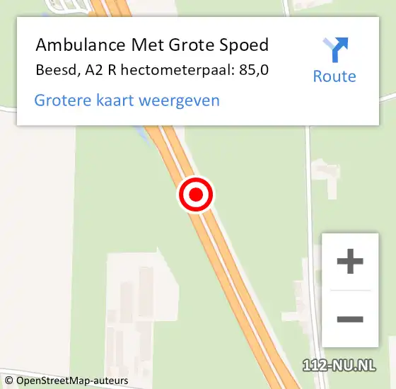 Locatie op kaart van de 112 melding: Ambulance Met Grote Spoed Naar Beesd, A2 L hectometerpaal: 83,6 op 7 juni 2018 16:49