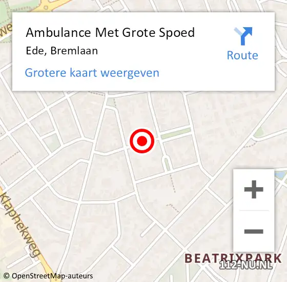 Locatie op kaart van de 112 melding: Ambulance Met Grote Spoed Naar Ede, Bremlaan op 7 juni 2018 16:54