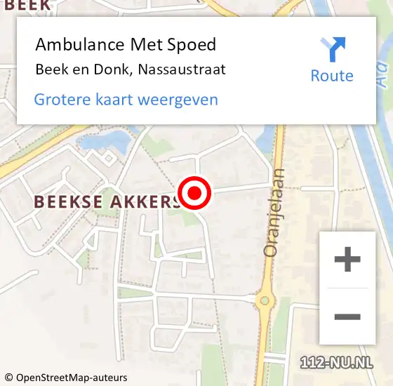 Locatie op kaart van de 112 melding: Ambulance Met Spoed Naar Beek en Donk, Nassaustraat op 7 juni 2018 19:17