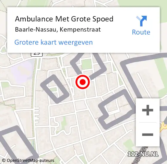 Locatie op kaart van de 112 melding: Ambulance Met Grote Spoed Naar Baarle-Nassau, Kempenstraat op 7 juni 2018 19:19