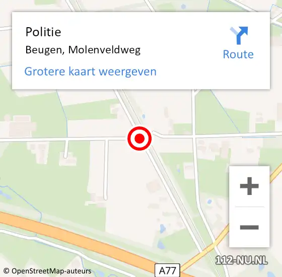 Locatie op kaart van de 112 melding: Politie Beugen, Molenveldweg op 7 juni 2018 19:22