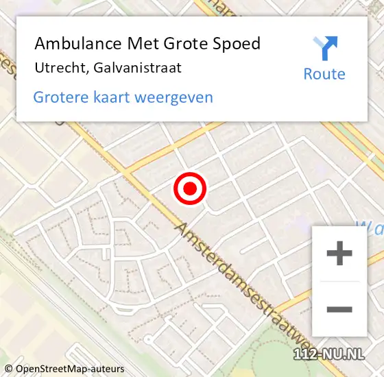 Locatie op kaart van de 112 melding: Ambulance Met Grote Spoed Naar Utrecht, Galvanistraat op 7 juni 2018 19:49