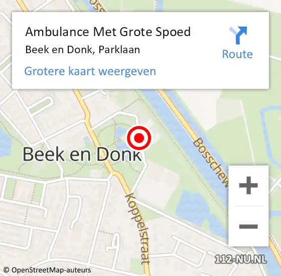 Locatie op kaart van de 112 melding: Ambulance Met Grote Spoed Naar Beek en Donk, Parklaan op 7 juni 2018 20:34