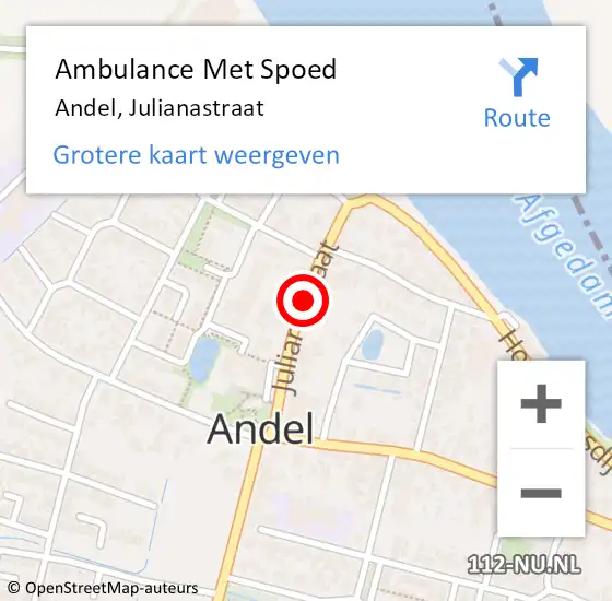 Locatie op kaart van de 112 melding: Ambulance Met Spoed Naar Andel, Julianastraat op 7 juni 2018 20:37