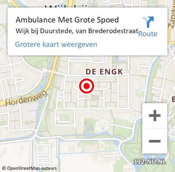 Locatie op kaart van de 112 melding: Ambulance Met Grote Spoed Naar Wijk bij Duurstede, van Brederodestraat op 7 juni 2018 21:14