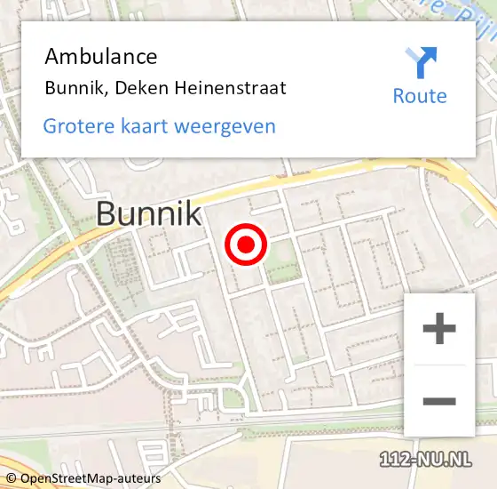 Locatie op kaart van de 112 melding: Ambulance Bunnik, Deken Heinenstraat op 7 juni 2018 21:42