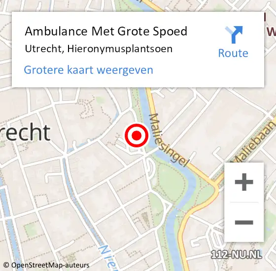 Locatie op kaart van de 112 melding: Ambulance Met Grote Spoed Naar Utrecht, Hieronymusplantsoen op 7 juni 2018 22:03