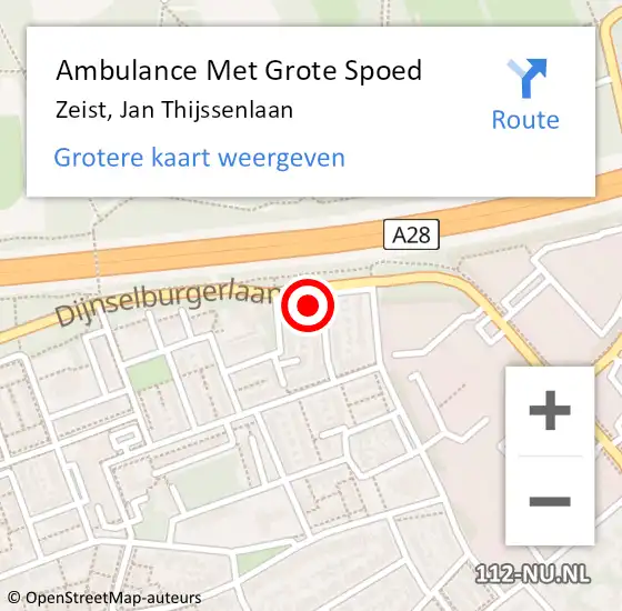 Locatie op kaart van de 112 melding: Ambulance Met Grote Spoed Naar Zeist, Jan Thijssenlaan op 7 juni 2018 23:16