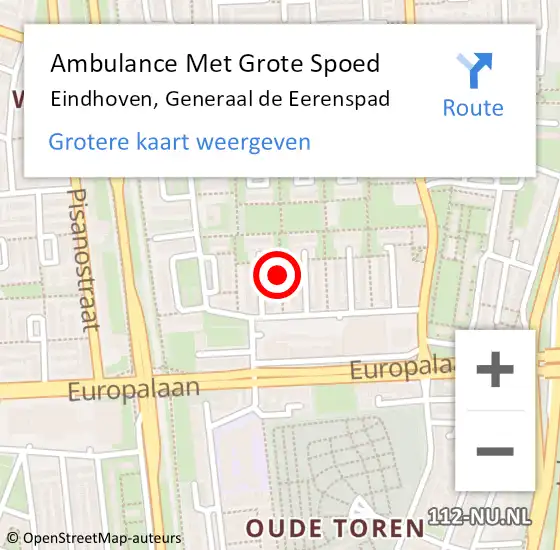 Locatie op kaart van de 112 melding: Ambulance Met Grote Spoed Naar Eindhoven, Generaal de Eerenspad op 8 juni 2018 00:02