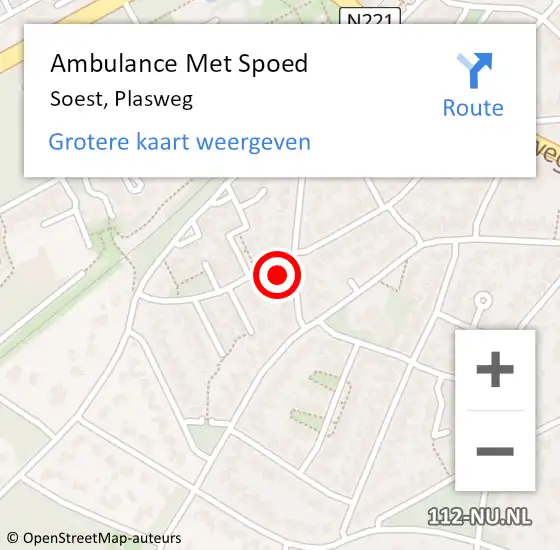 Locatie op kaart van de 112 melding: Ambulance Met Spoed Naar Soest, Plasweg op 8 juni 2018 01:21